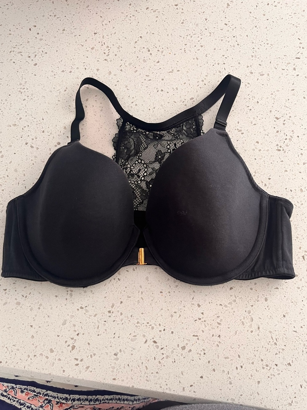 Rip Curl Black Lace-Back Padded Bra with Gold Front Clasp